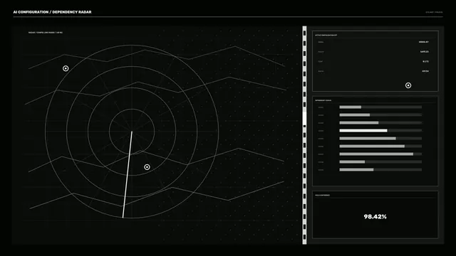 Fictional System Configuration Control Console HUD with Radar and Telemetry