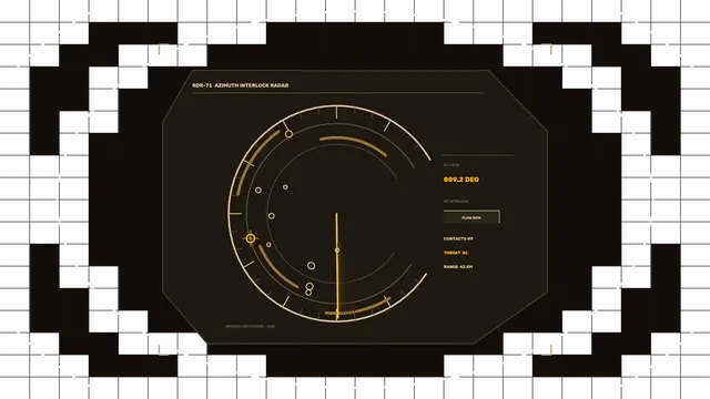 Amber Circular Azimuth Radar HUD on Octagonal Panel – 4K Wallpaper