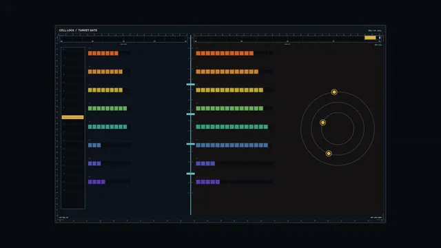 Battery Cell Status HUD with Segmented Telemetry Bars and Circular Scanner, 4K