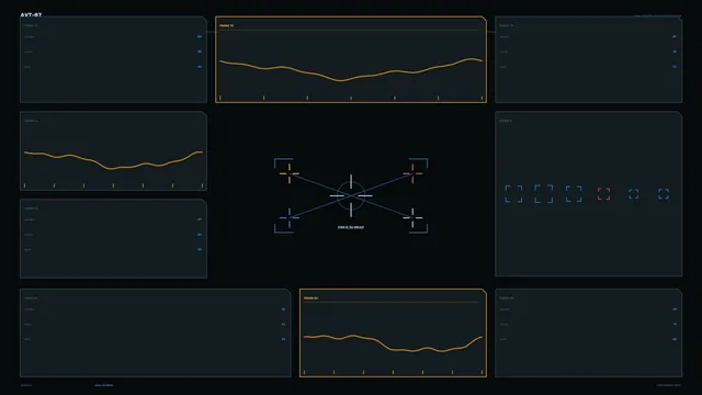 Blue and Amber Sci-Fi Targeting HUD with Telemetry Panels