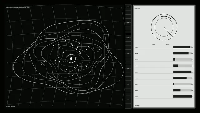 Monochrome Space Tracking HUD with Contour Map and Telemetry Panel, 4K Wallpaper