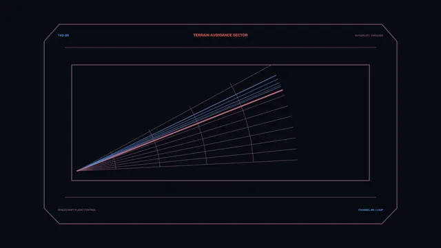 Spacecraft Terrain Avoidance HUD with Perspective Telemetry Grid