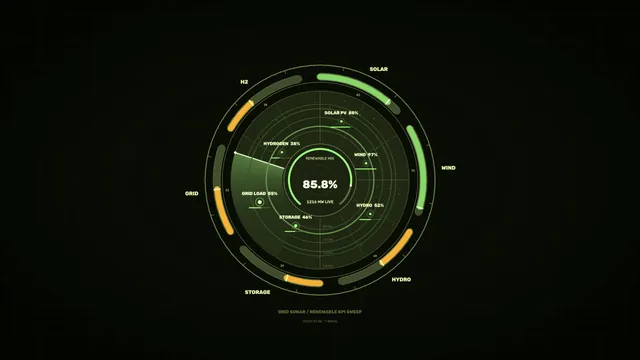 Renewable Energy Telemetry Circular HUD Dashboard 4K Wallpaper