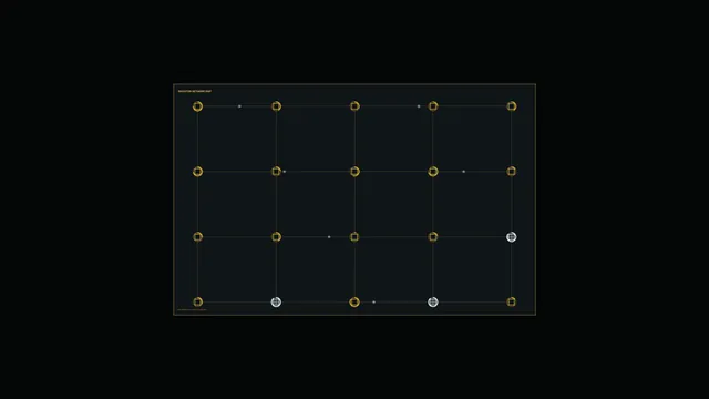 Investor Network Map HUD Dashboard with Gold Grid Nodes