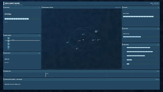Fictional Marine Radar ARPA Tracking HUD with Orbit Cluster