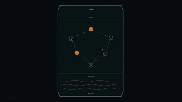 Dark Blue and Orange Link Graph Telemetry HUD Dashboard 4K Wallpaper