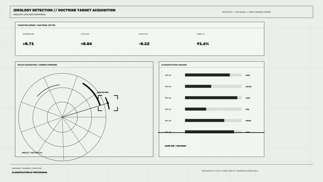 Fictional Doctrine Analysis HUD with Polar Scanner and Classification Dashboard