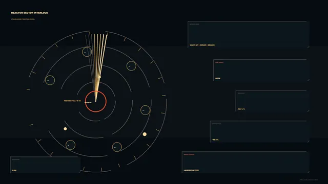 Industrial Reactor Control HUD with Circular Telemetry — 4K Sci-Fi Wallpaper