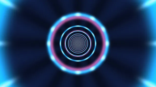 Concentric Neon Energy Rings in a Deep Blue Tunnel