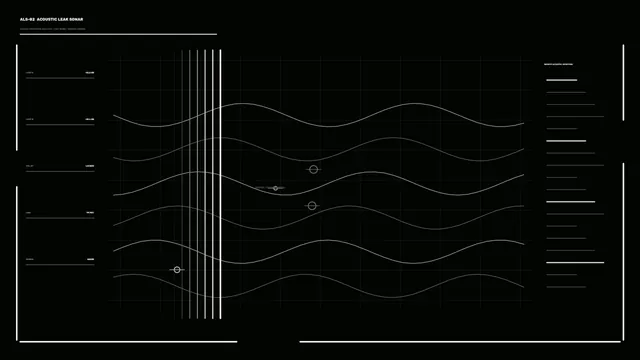 Acoustic Leak Sonar Analytics HUD with Waveform Grid | 4K Sci-Fi Wallpaper