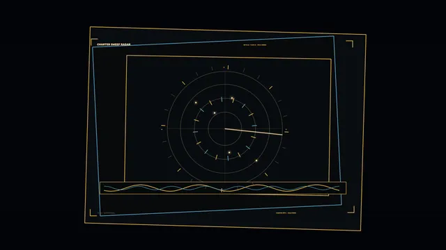 Futuristic Radar HUD with Circular Scanner and Waveform Telemetry