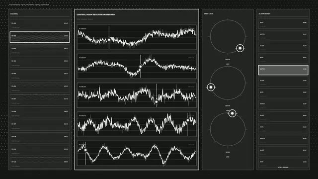 Sci-Fi Reactor Dashboard HUD with Thermal Telemetry and Orbit Lock Gauges