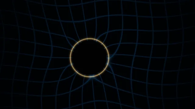 Dark Blue Curved Grid and Golden Halo on Black 4K Wallpaper