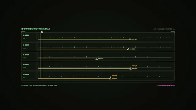 Futuristic Target Identification HUD 4K Wallpaper with Confidence Tape Array
