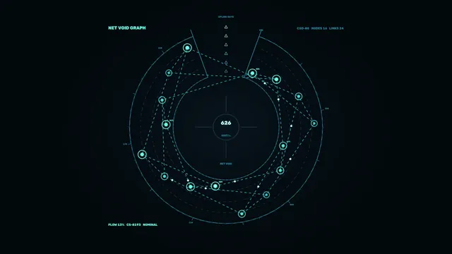 Circular Network Telemetry HUD with Connected Node Graph