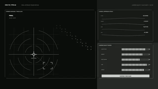Fictional Aircraft Approach Guidance HUD, Radar Reticle and Landing Telemetry 4K