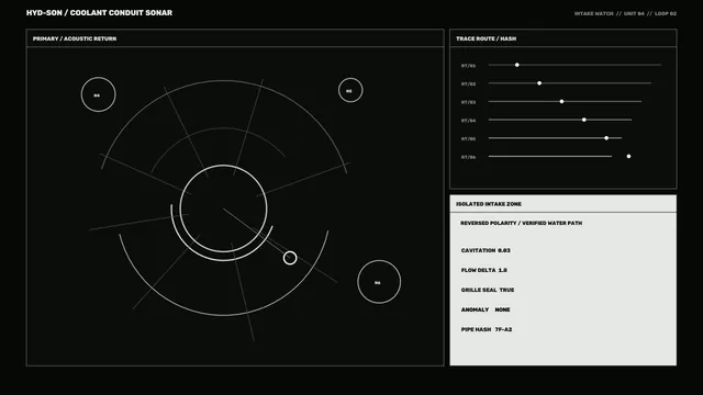 Coolant Conduit Sonar HUD Interface 4K Sci-Fi Wallpaper