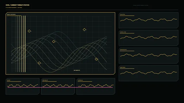 Civil Unrest Threat Status HUD Dashboard, 4K Sci-Fi Wallpaper