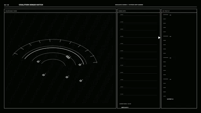 Monochrome Sonar HUD Dashboard with Arc Scanner and Depth Scale, 4K Wallpaper