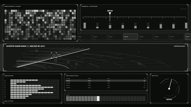 Monochrome Acoustic Sonar HUD Interface 4K Wallpaper