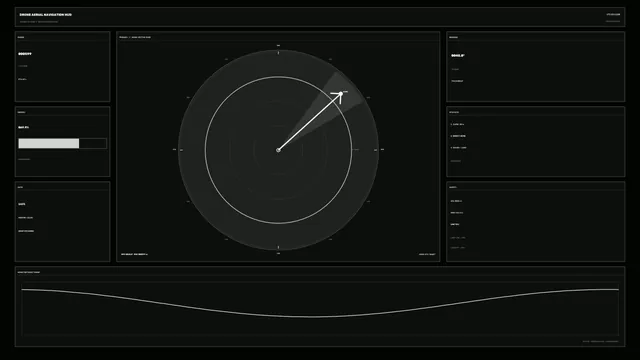 Dark Sci-Fi Drone Navigation HUD with Circular Radar and Telemetry Panels