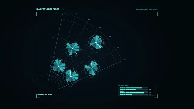 Sci-Fi Cluster Telemetry HUD with Radial Charts | 4K Wallpaper