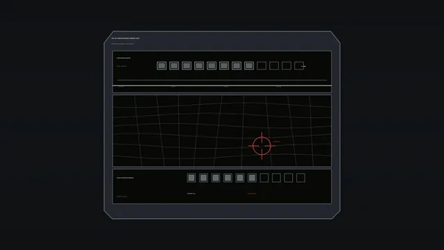 Futuristic Target Lock HUD Interface with Red Reticle and Grid Scanner