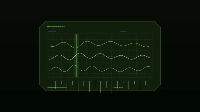 Fictional Border Control HUD with Green Waveform Telemetry