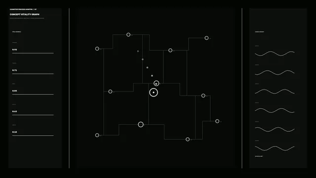Sci-Fi Process Monitor HUD with Central Node Diagram and Waveform Panels