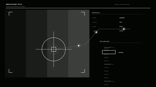 Orbital Payload Monitoring HUD with Alignment Reticle and Telemetry