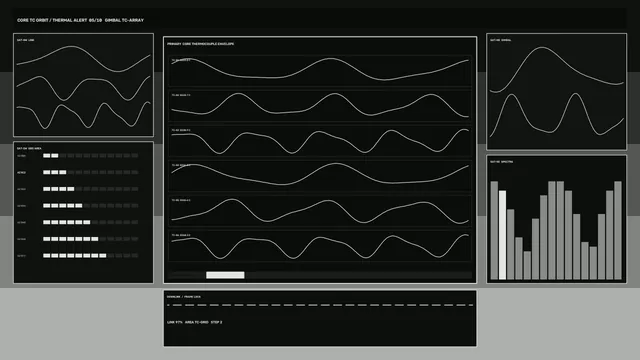 Futuristic Thermal Telemetry HUD Dashboard with Waveform Panels