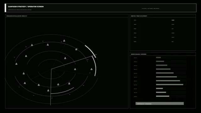 Sci-Fi Operator HUD with Circular Sector Scanner and Confidence Dashboard