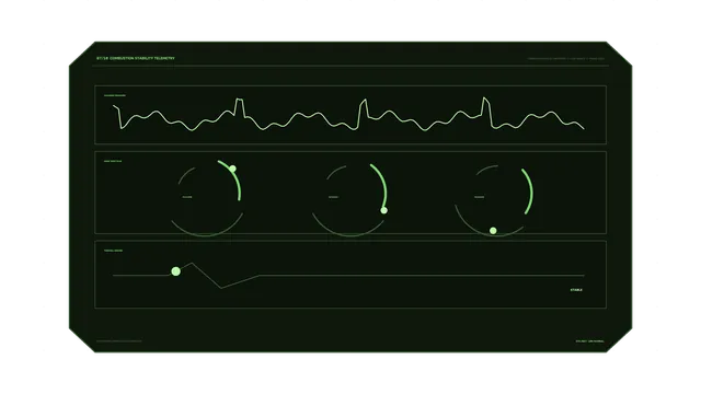 Green Combustion Stability Telemetry HUD Dashboard 4K Wallpaper