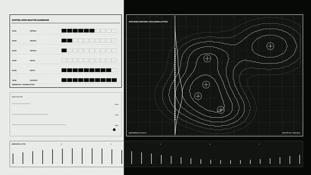 Monochrome Reactor Control Room Dashboard HUD 4K Wallpaper