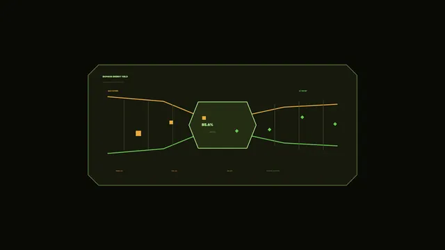 Biomass Energy Yield HUD Dashboard with Hexagonal Telemetry Panel