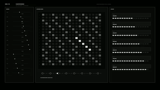 Monochrome Sci-Fi Telemetry HUD with Ephemeris Grid and Decoder Panels