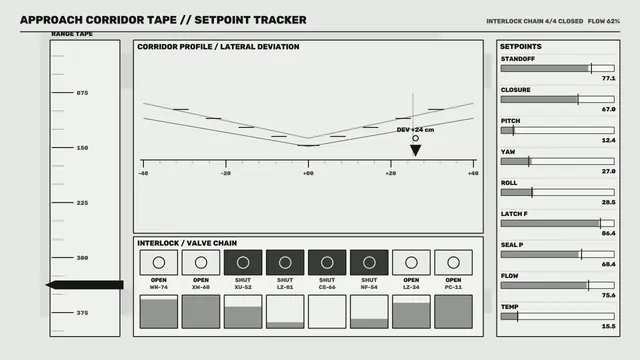 Monochrome Sci-Fi Approach Corridor HUD Interface