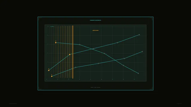 Sci-Fi Telemetry Graph HUD with Cyan Lines and Amber Markers 4K Wallpaper