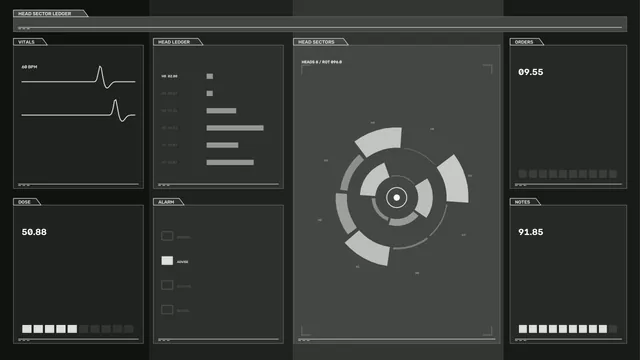 Futuristic Diagnostic HUD Dashboard with Circular Sector Scanner