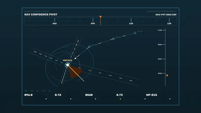Sci-Fi Navigation HUD with Confidence Pivot and Waypoint Telemetry