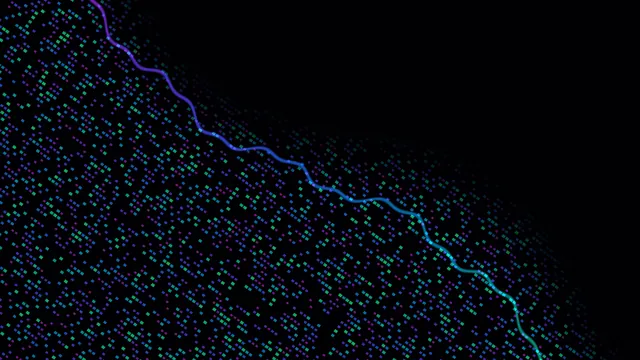 Neon Pixel Matrix with Winding Blue Light