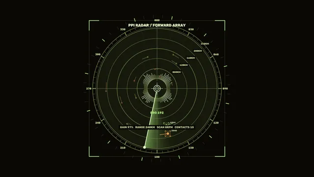 Futuristic Circular Radar HUD with Green Range Telemetry
