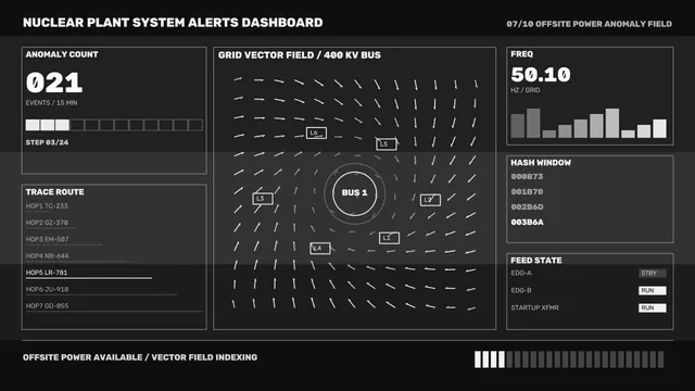 Nuclear Plant System Alerts HUD Dashboard with Grid Vector Field 4K Wallpaper
