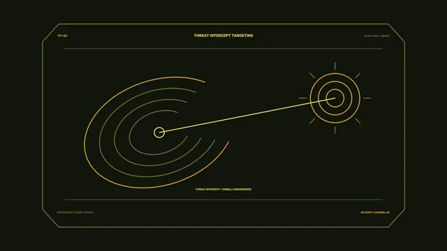 Sci-Fi Spacecraft Alert Targeting HUD with Radar Arcs and Target Reticle