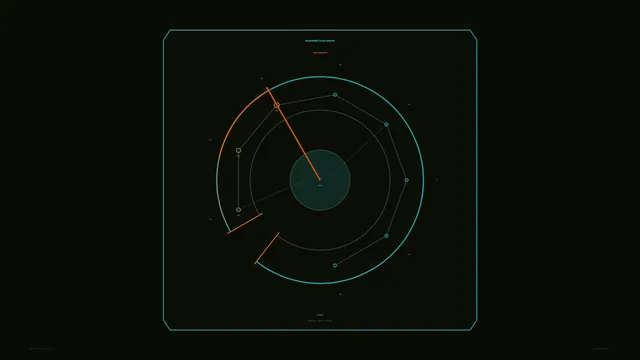 Circular Telemetry Scanner HUD with Cyan and Orange Orbital Geometry