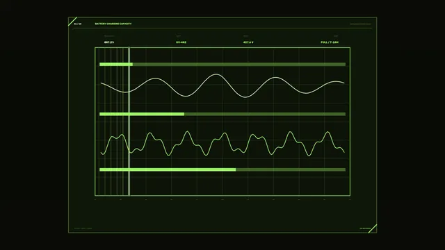 Battery Charging Capacity HUD Dashboard with Waveform Telemetry 4K Wallpaper