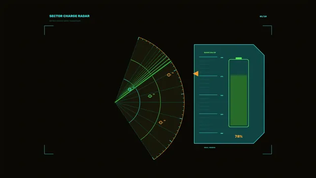 Sci-Fi Battery Capacity HUD with Sector Radar and 78% Gauge