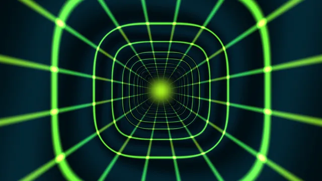 Neon Green Perspective Grid Tunnel 4K Wallpaper