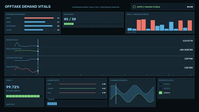 Hydrogen Market Analytics HUD Dashboard 4K