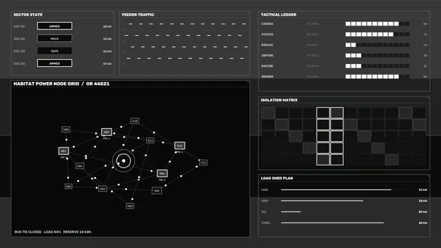 Habitat Power Grid HUD with Node Network and Load Dashboard 4K Wallpaper
